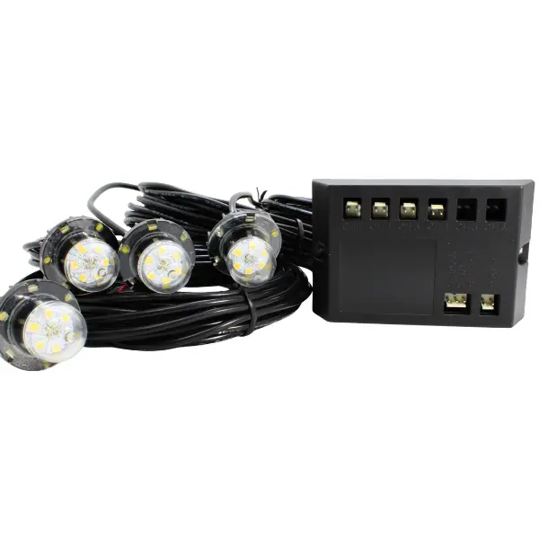 SOMD4 - SOSLITE - Kit de 4 strobos con 6 led c/u 12-24 vcd luz clara 3.4 amps (12v) 1.75 amps (24v) 12 patrones Clase I IP65.