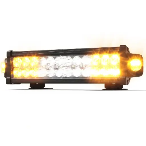 [ED9215AW ] ED9215AW - ECCO - Barra direccional led advertencia lateral 12-24vcd dual color ámbar-blanco 36 Leds 2350 Lúmenes 69 Patrones IP67 3.3 Amps Clase I con luz de trabajo blanca central de 135° de iluminación. 
